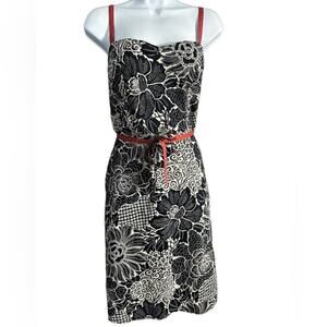 Free People Women’s Black Textured Floral Dress Red Trim Spaghetti Strap M